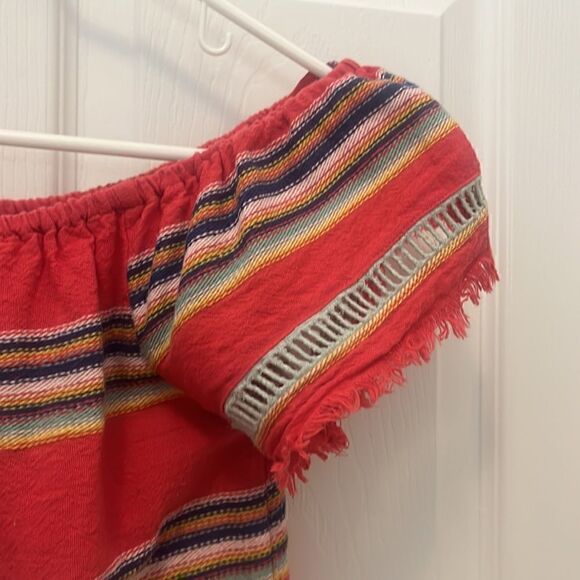 Anthropologie dRA Off Shoulder Fiesta Print Fringe Trim Top S - Picture 3 of 5